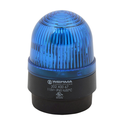WERMA 20250067 Industrial Signal Beacon, 58mm, Blue, Flashing Strobe, IP65, Base Mount, 115 VAC | CV6LVR