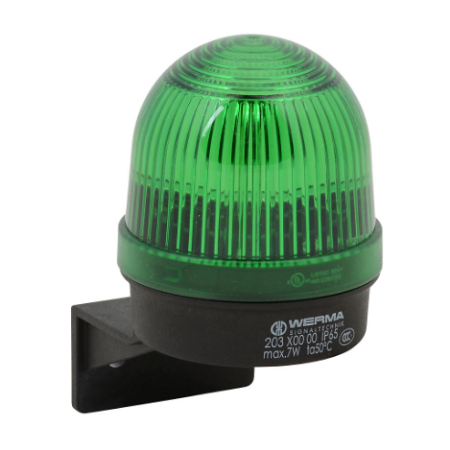 WERMA 20320000 Incandescent Industrial Signal Beacon, 57mm, Green, Permanent, IP65, Bracket Mount | CV6LVU