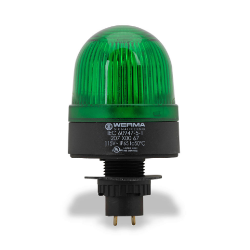 WERMA 20720067 Industrial Signal Beacon, 58mm, Green, Permanent, 22.5mm Panel Mount, 115 VAC | CV6LWZ