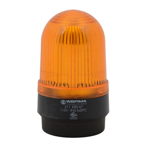 WERMA 21130067 Industrial Tall Signal Beacon, 58mm, Yellow, Permanent, IP65, Base Mount, 115 VAC | CV6LYX