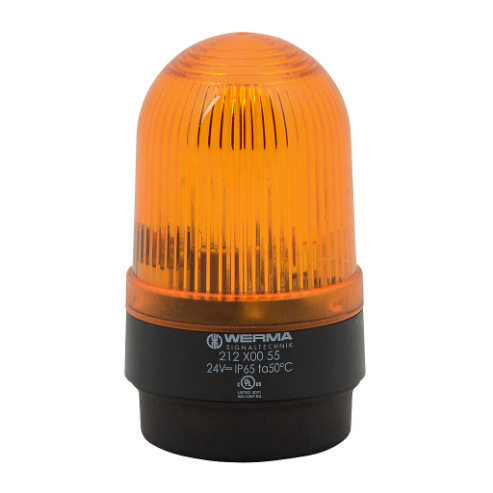 WERMA 21230055 Industrial Tall Signal Beacon, 58mm, Yellow, Flashing Strobe, IP65, Base Mount, 24 VDC | CV6LZH