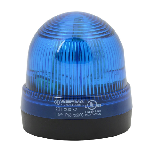 WERMA 22150067 Industrial Signal Beacon, 75mm, Blue, Permanent, Base Mount, 115 VAC | CV6MCF
