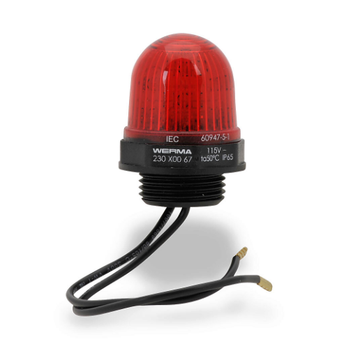 WERMA 23010067 Industrial Signal Beacon, 29mm, Red, Permanent, M20 x 1.5 Threaded Base Mount, 115 VAC | CV6MDW