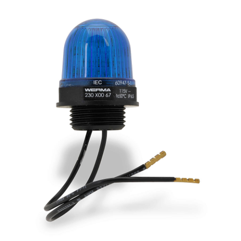 WERMA 23050067 Industrial Signal Beacon, 29mm, Blue, Permanent, M20 x 1.5 Threaded Base Mount, 115 VAC | CV6MEE