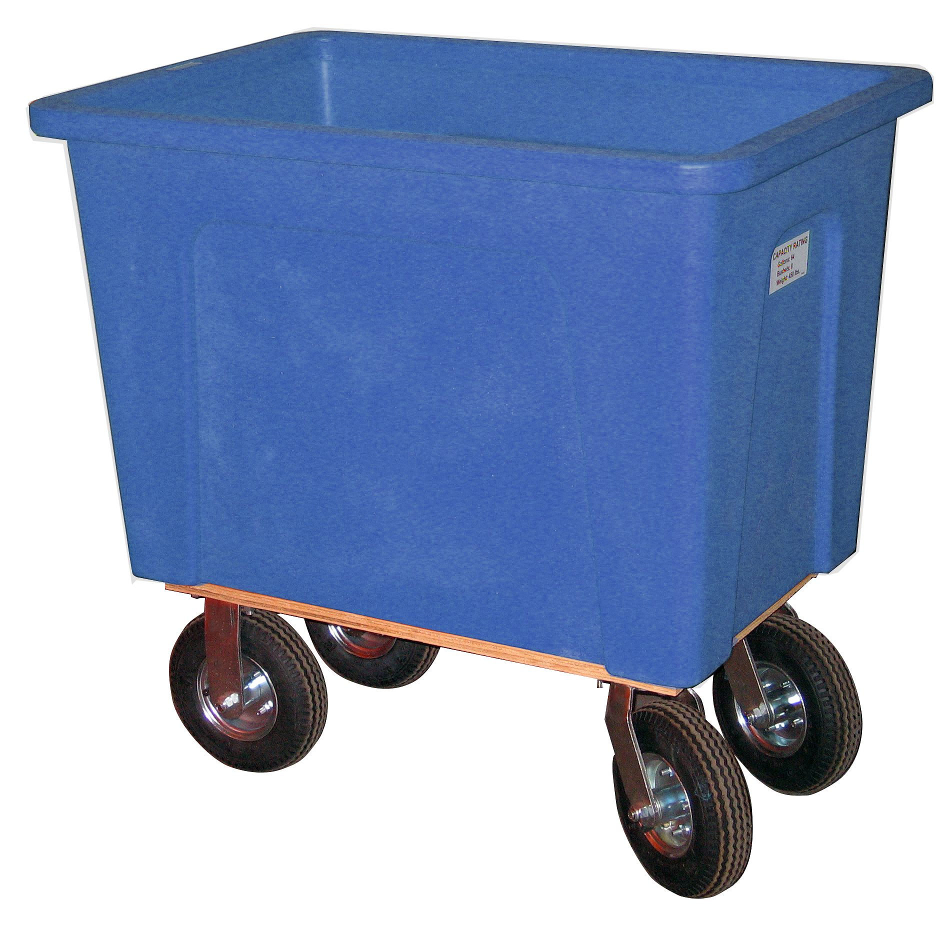 WESCO 272538 Box Truck, Plastic, 128 Gallon, 8 Pneumatic, 600 Lbs Capacity, Blue | AG7KEU