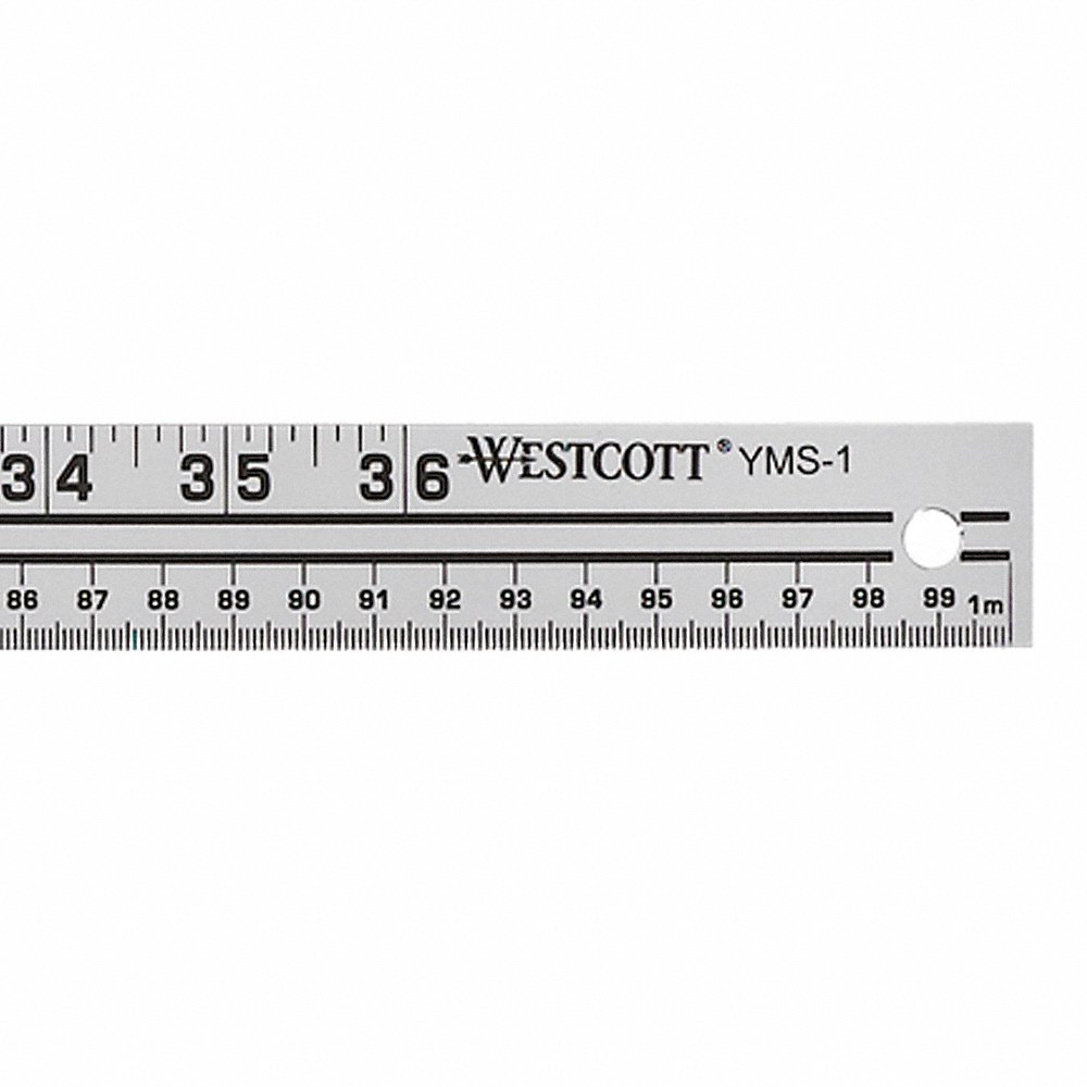 Yardstick, Aluminum, Lined, 8ths, 39in, Metal