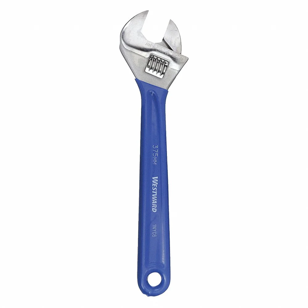 WESTWARD 1NYC6 Adjustable Wrench 15 Inch Chrome Cushion | AB2UZG