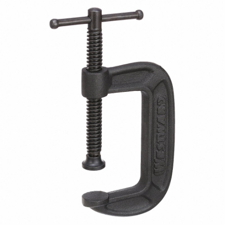 C-Clamp, Medium Duty, Flat, Swivel, Sliding T Handle, 0 Inch to 3 in, 1 7/8 Inch Throat Dp