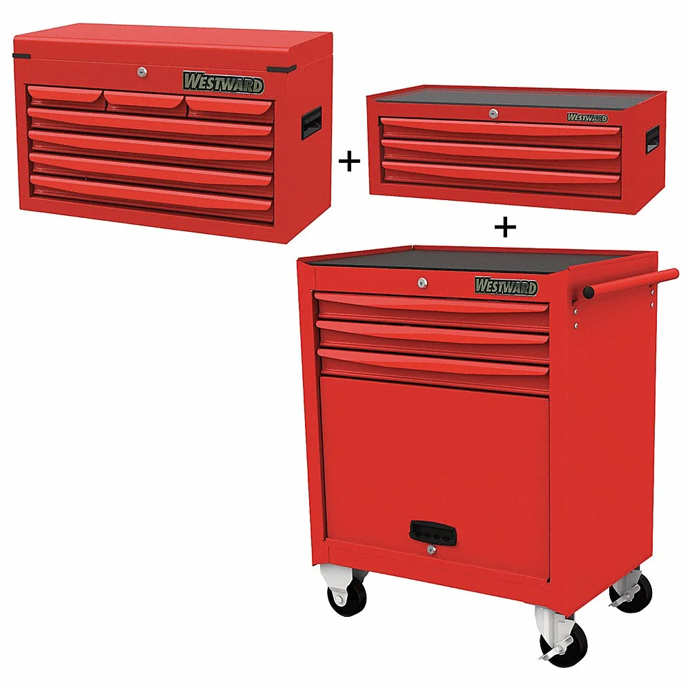 WESTWARD 361LM7 Rolling Cabinet Kit, Powder Coated Red, 28 3/4 in W x 18 1/8 in D x 59 1/2 in H | CV2AQD