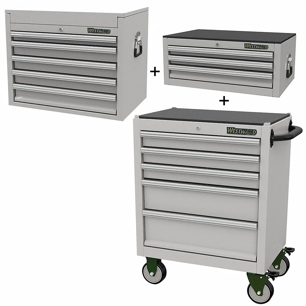 WESTWARD 361LM9 Rolling Cabinet Kit, Unfinished Gray, 29 7/8 in W x 18 1/8 in D x 65 5/8 in H | CV2AQG