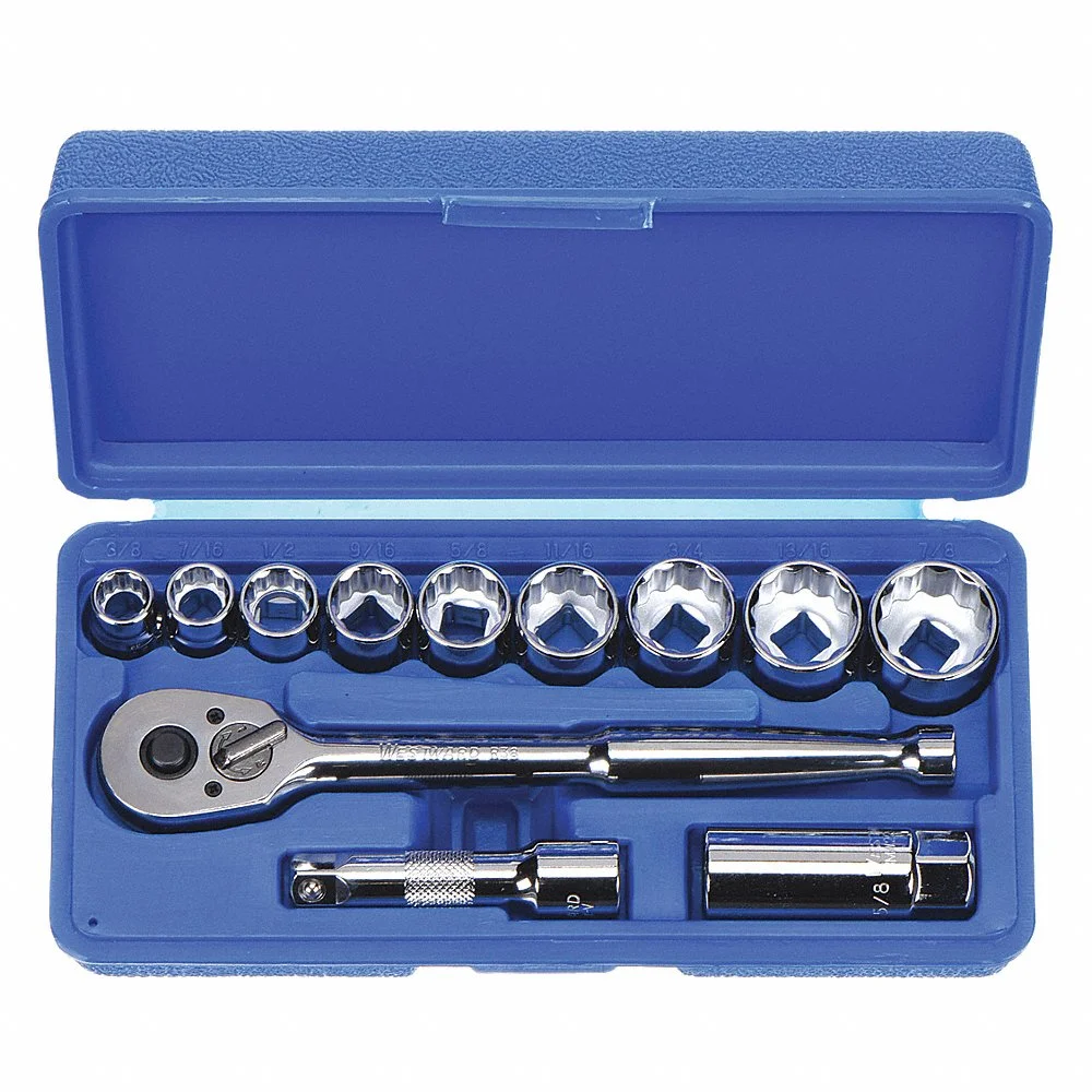 WESTWARD 4PL88 Socket Wrench Set, 3/8 Inch To 7/8 Inch Socket Range, 3/8 Inch Drive, Drive Type Hand | CH6KDF