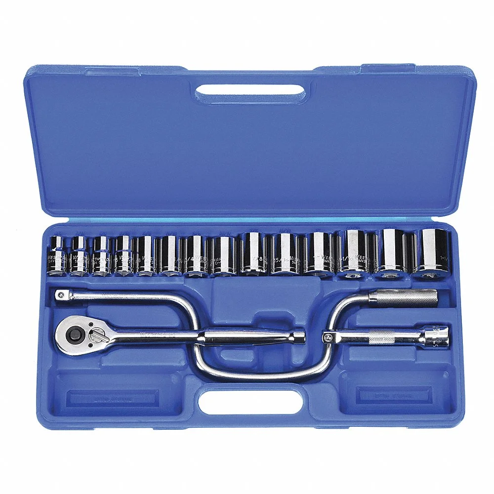 WESTWARD 4PL90 Socket Wrench Set, 3/8 Inch To 1 1/8 Inch Socket Range, 1/2 Inch Drive, Drive Type Hand | CH6KDG