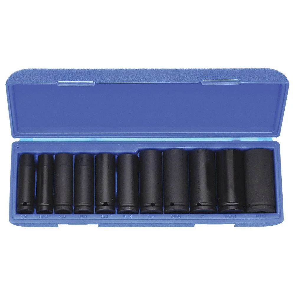 WESTWARD 4YP62 Impact Socket Set, 1/2 Inch Drive Size, Alloy Steel, Black Oxide | CH6KDM