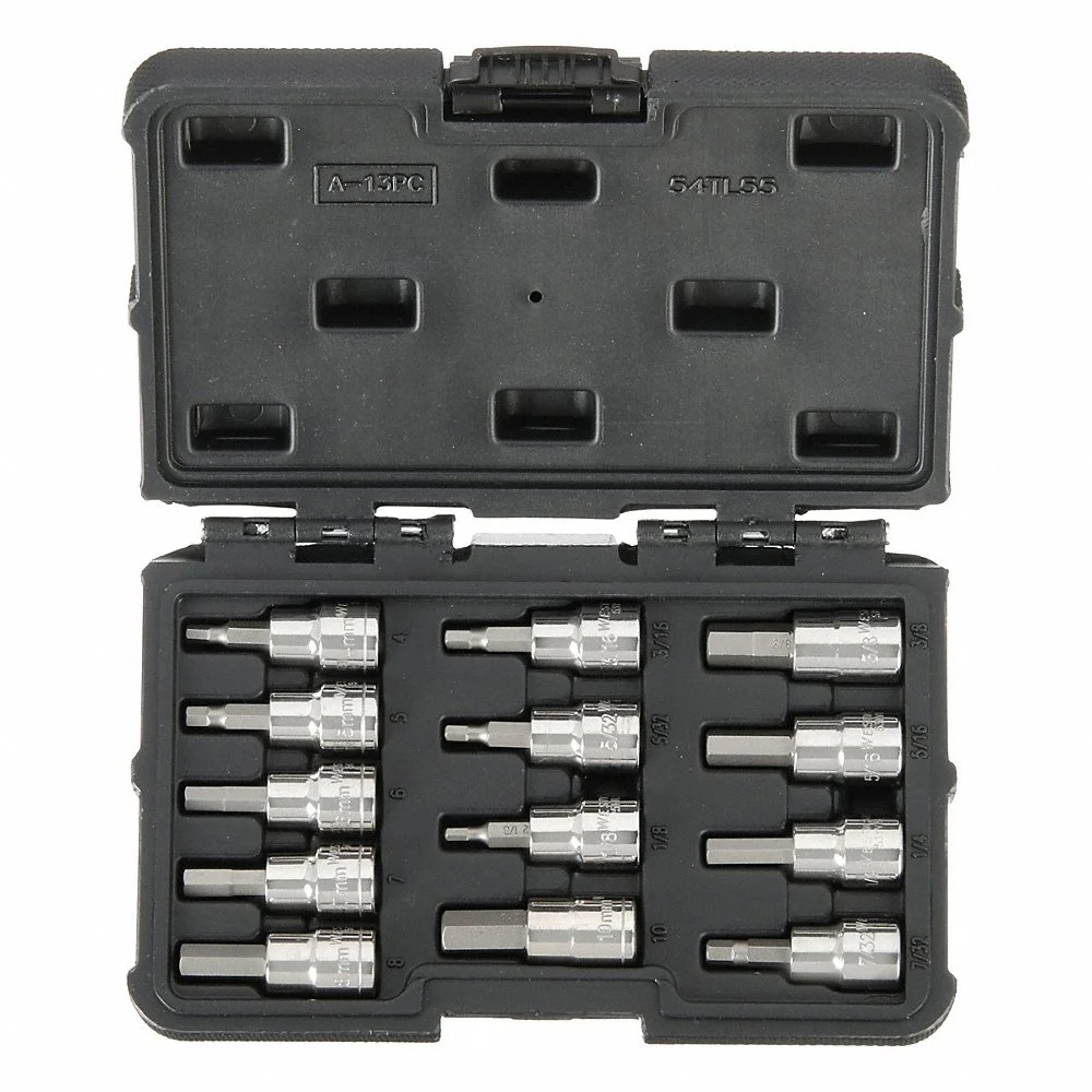 WESTWARD 54TL55 Socket Bit Set, 3/8 Inch Drive Size, Chrome Finish, Number of Pieces 13 | CD3LPF