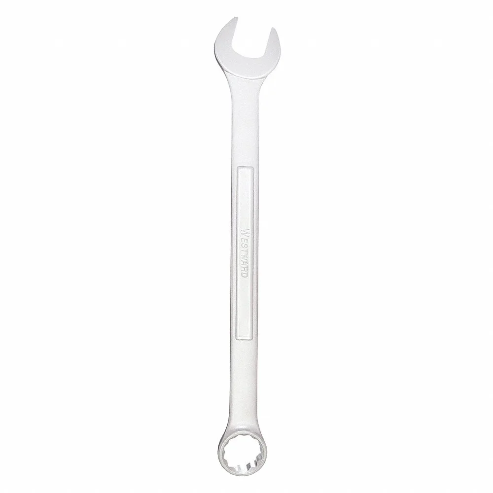 WESTWARD 5MR43 Combination Wrench, Alloy Steel, Satin, 1 1/8 Inch Head Size, 15 3/8 Inch Length, Offset | CU9XHY