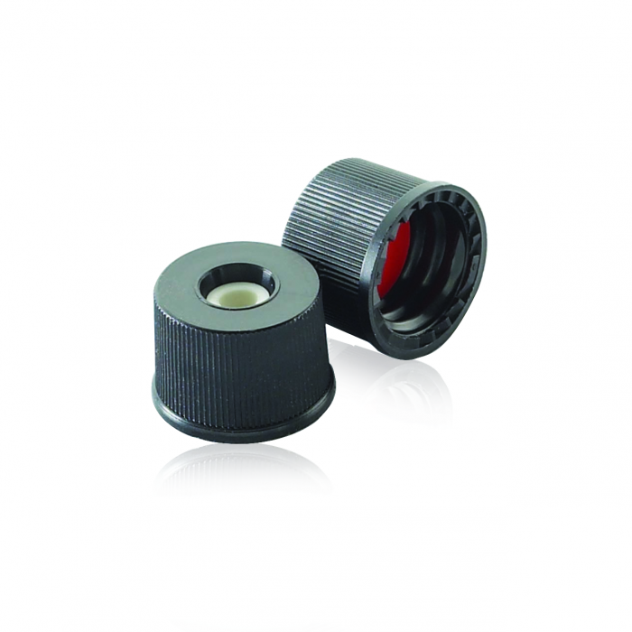 Preassembled Open Top Cap And Septa, Black Polypropylene Cap With Ptfe / Silicone Liner
