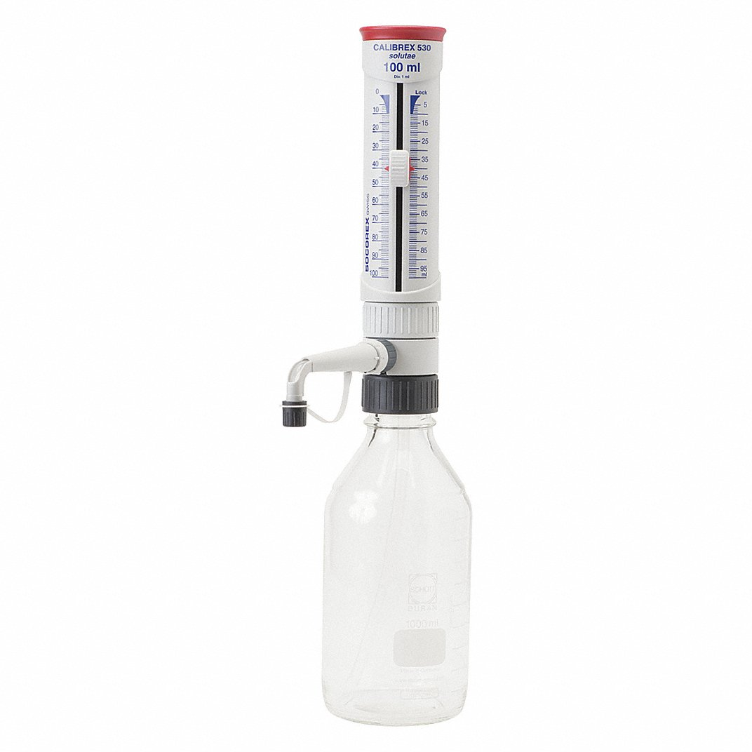 WHEATON W844106 Glass Bottle Top Dispenser, 10 to 100ml, 1 ml Graduations | AF7YCQ 49WH96