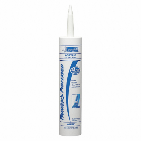 Acrylic Latex Caulk, White, 10 oz Container Size, Cartridge