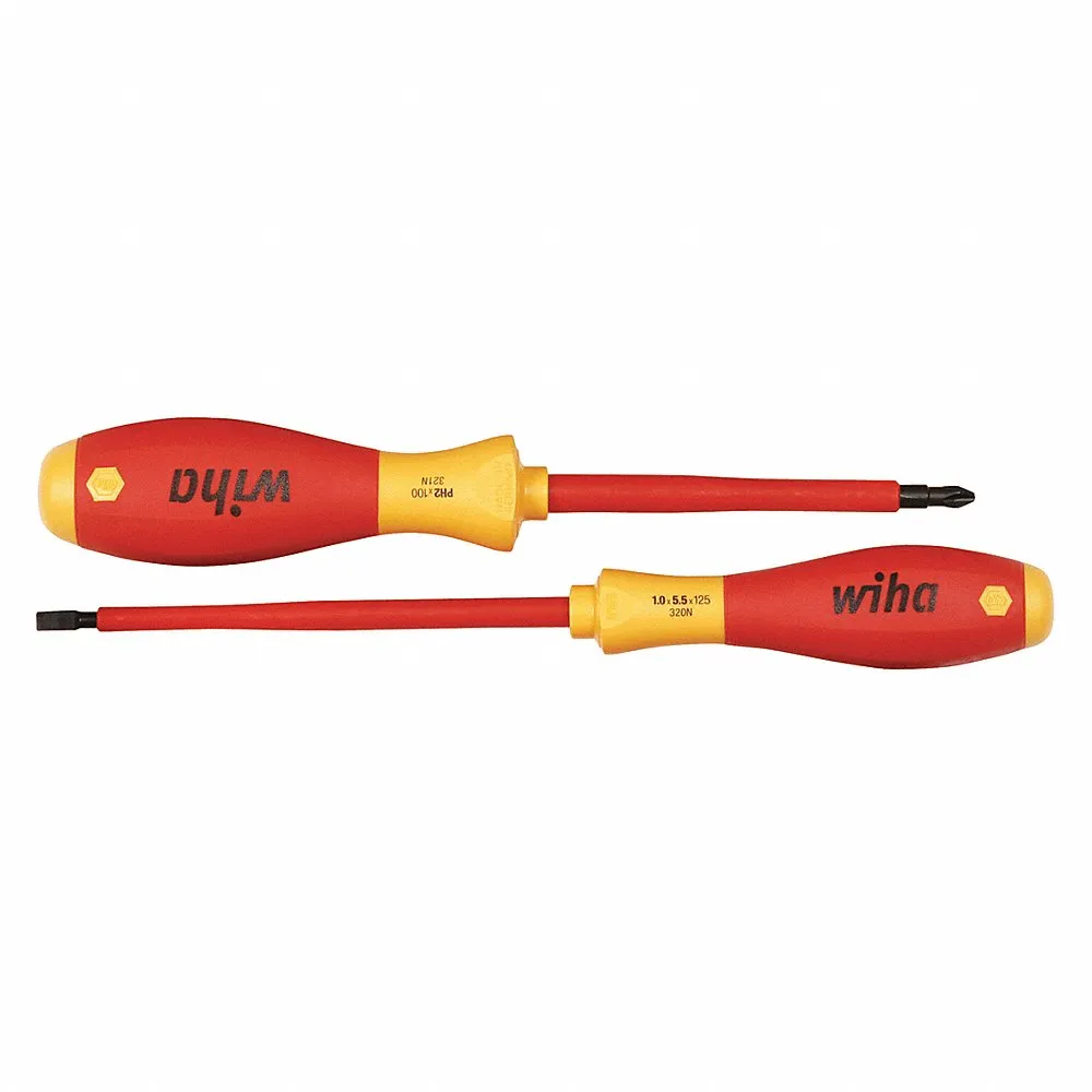 Insulated Screwdriver Set, 2 Pieces, Phillips/Slotted Tip, 5.5 mm Tip Size, Ergonomic Grip