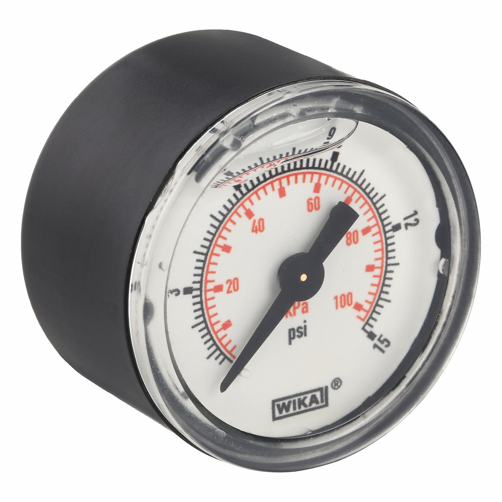 WIKA 113.13.15.15.B Commercial Pressure Gauge, Liquid-Filled, 0 To 15 PSI, 1 1/2 Inch Dial, Glycerin | CV3QDX 448M12