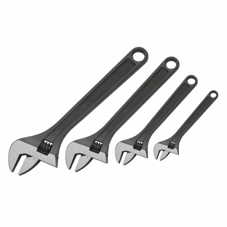 Adjustable Wrench Set, Alloy Steel, Chrome, Plain Grip, 6-12 in