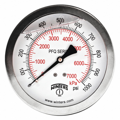 WINTERS INSTRUMENTS PFQ1552 Industrial Pressure Gauge, 0 To 1000 Psi, 4 Inch Dial, 1/4 Inch Npt Male | CV3RNY 491D86