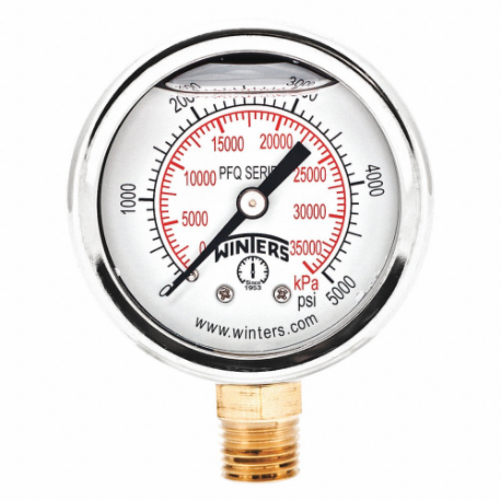 WINTERS INSTRUMENTS PFQ2473 Industrial Pressure Gauge, 0 To 5000 Psi, 2 Inch Dial, 1/4 Inch Npt Male | CV3RVQ 491F17