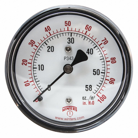 WINTERS INSTRUMENTS PLP343 Low Pressure Gauge, Natural Gas & Other Gases, 0 To 100 Inch Wc, 2 1/2 Inch Dial, Plp | CV3RZH 491C77