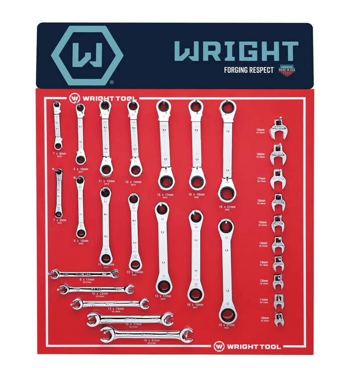 WRIGHT TOOL D956 Metric Wrench Set, Flare Nut & Crowfoot Wrench, Pack Of 29 | AX3JWQ