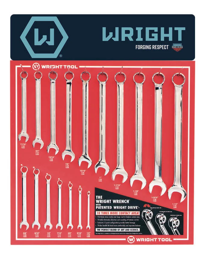 WRIGHT TOOL D978 Combination Wrench Set, Full Polished, Pack of 17 | AX3JXW