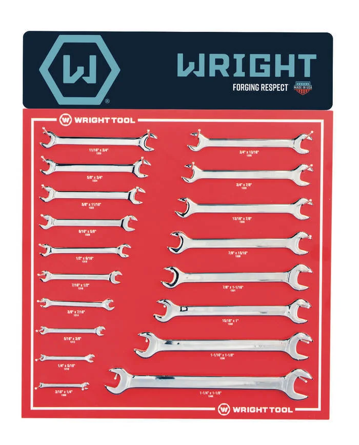 WRIGHT TOOL D987 Fractional Open End Wrench Set, Pack Of 18 | AX3JYN