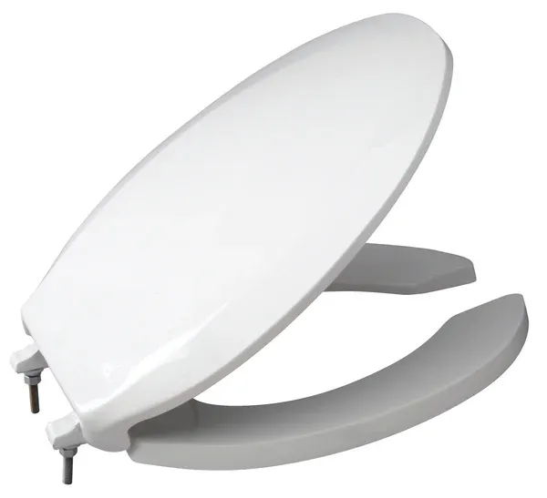 Heavy-Duty Open-Front Toilet Seat, Stainless Steel Hinge, With Cover, White